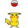 GIF of Pikachu bouncing an upside-down pokeball on its head